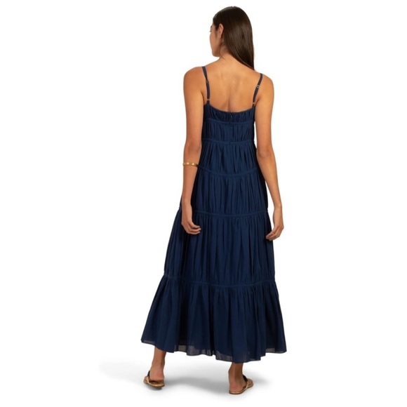 Trina Turk Women Gemma Blue lined Tiered Gathered Ruffles Maxi Dresses Sz 6 - Picture 4 of 13